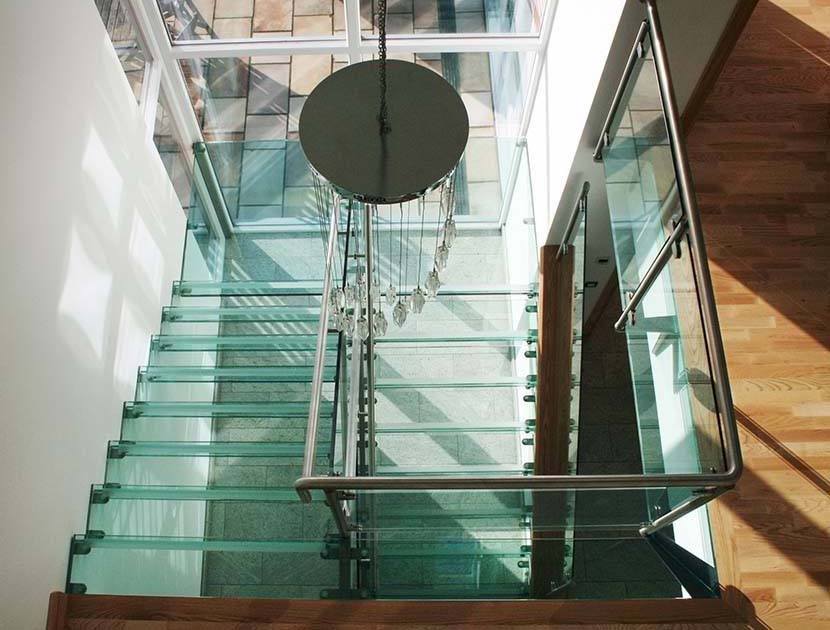 glass straight staircase