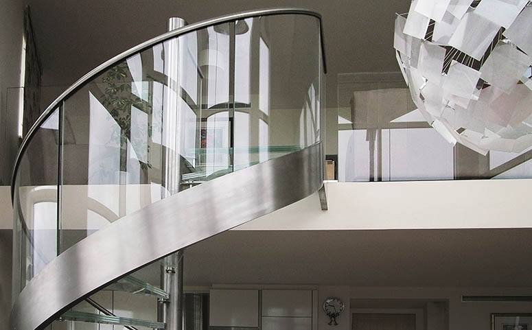 glass and stainless steel spiral staircase