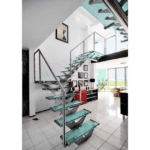 Glass central spine stairs